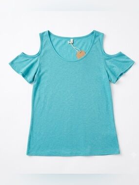 NWT Tahari Alexandria Knit Aqua Cold Shoulder Short Sleeve Tee Top Women’s Small